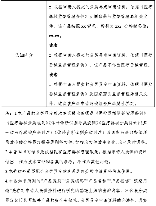 國家藥品監督管理局醫療器械標準管理中心醫療器械產品分類界定申請告知書（格式）（2024年第59號）(圖2)